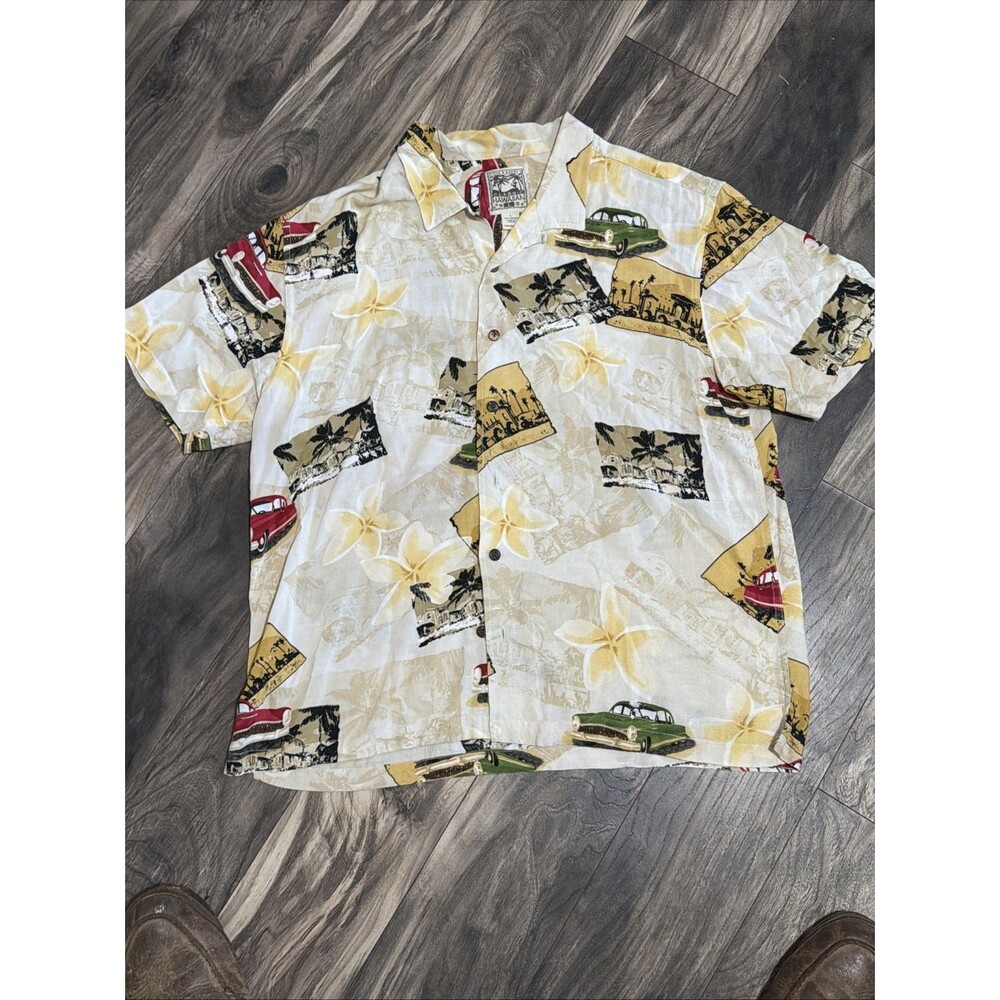 Steve & Barry's Hawaiian Shirt Mens L Y2K Retro Cars Rayon Rockabilly Aloha Vtg